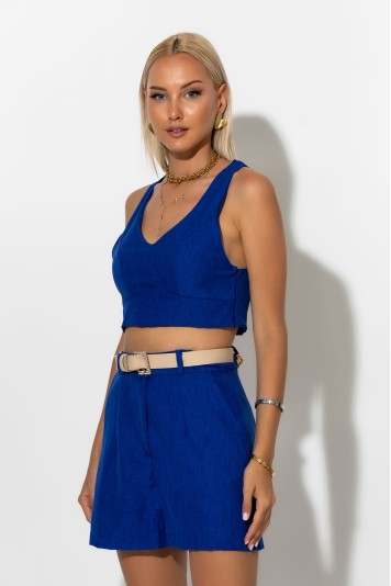 Σετ crop top τιραντέ και σορτς τύπου λινό μαύρο