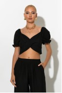 Σετ crop top με V και παντελόνι μαύρο Σετ crop top με V και παντελόνι μαύρο