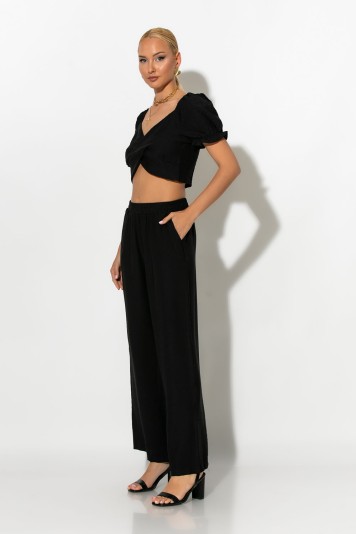 Σετ crop top με V και παντελόνι μαύρο