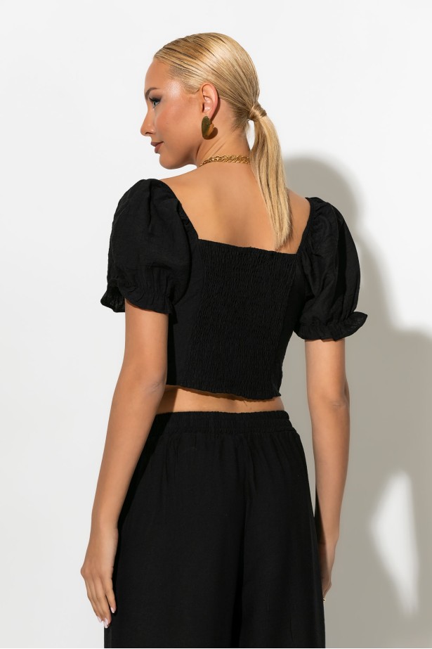 Σετ crop top με V και παντελόνι μαύρο Σετ crop top με V και παντελόνι μαύρο