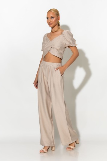 Σετ crop top με V και παντελόνι μαύρο