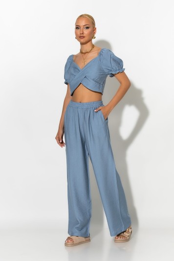 Σετ crop top με V και παντελόνι μαύρο
