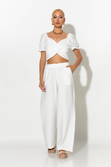 Σετ crop top με V και παντελόνι μαύρο