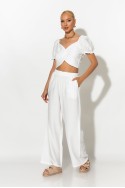 Σετ crop top με V και παντελόνι λευκό Σετ crop top με V και παντελόνι λευκό