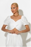 Σετ crop top με V και παντελόνι λευκό Σετ crop top με V και παντελόνι λευκό