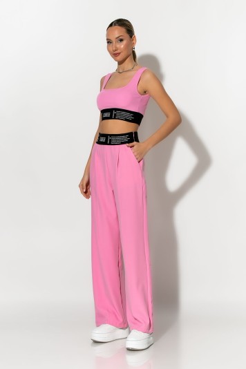 Σετ crop top με cup και παντελόνα με λάστιχο στην μέση ροζ