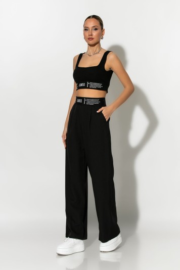 Σετ crop top με cup και παντελόνα με λάστιχο στην μέση ροζ
