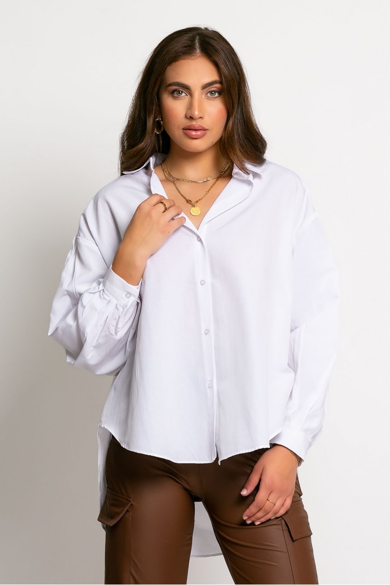 Oversized πουκαμίσo με κουφόπιετα και πιέτες στα μανίκια λευκό