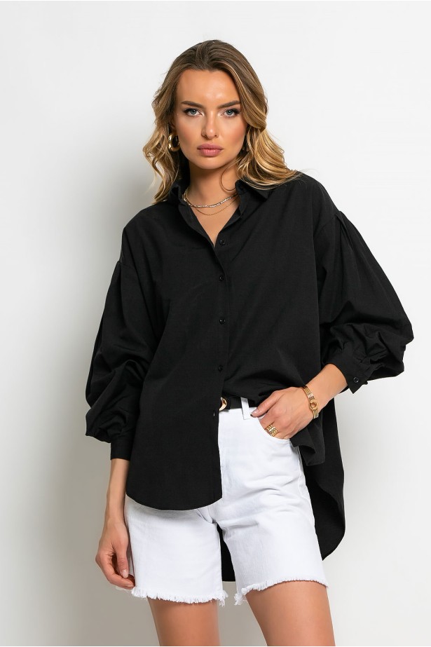 Oversized πουκαμίσo με κουφόπιετα και πιέτες στα μανίκια μαύρο Oversized πουκαμίσo με κουφόπιετα και πιέτες στα μανίκια μαύρο