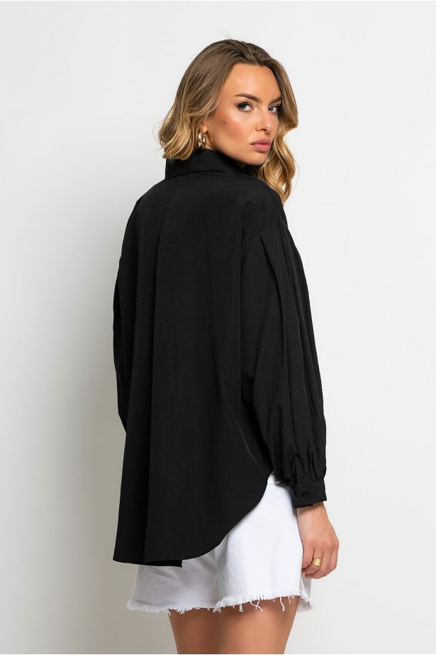 Oversized πουκαμίσo με κουφόπιετα και πιέτες στα μανίκια μαύρο Oversized πουκαμίσo με κουφόπιετα και πιέτες στα μανίκια μαύρο