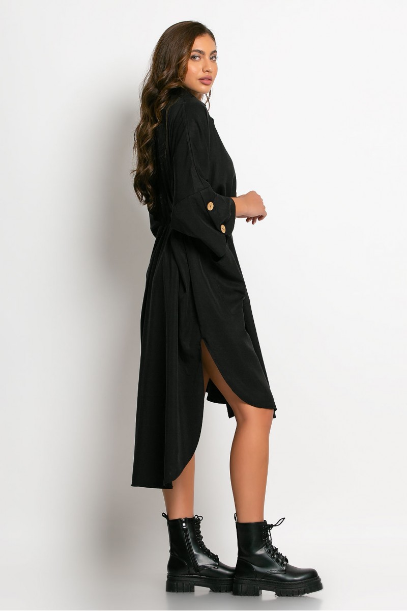 Oversized πουκαμίσα φόρεμα με ξύλινα κουμπιά μαύρο