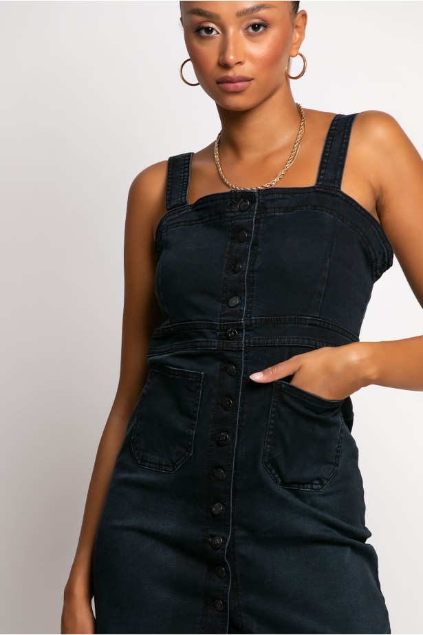 Jean φόρεμα τιραντέ μίντι blueblack Jean φόρεμα τιραντέ μίντι blueblack