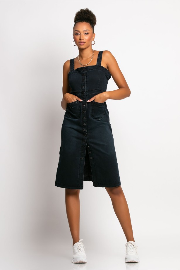 Jean φόρεμα τιραντέ μίντι blueblack Jean φόρεμα τιραντέ μίντι blueblack