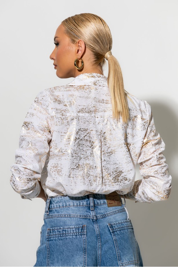 Πουκάμισο splash print foil λευκό-χρυσό Πουκάμισο splash print foil λευκό-χρυσό