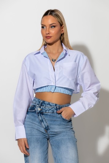 Cropped πουκάμισο με εσωτερικό λάστιχο λευκό