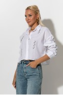 Cropped πουκάμισο με strass λευκό Cropped πουκάμισο με strass λευκό