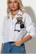Cropped πουκάμισο με pach bear λευκό Cropped πουκάμισο με pach bear λευκό