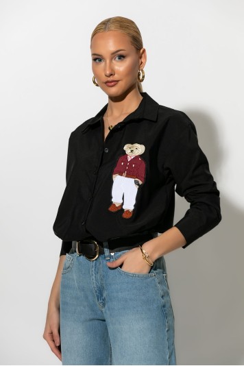 Πουκάμισο με patch bear σιέλ