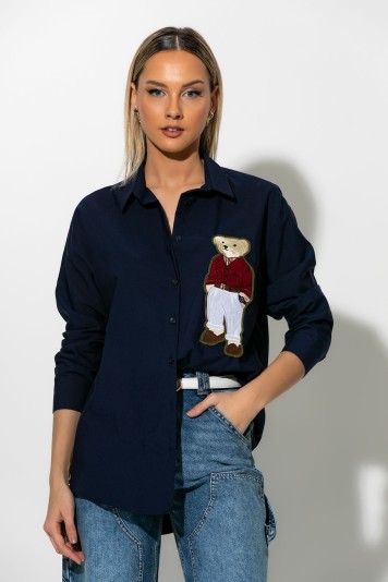 Πουκάμισο με patch bear σιέλ