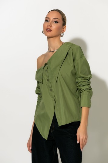 Πουκάμισο ασύμμετρο off-shoulder μαύρο