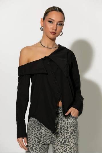 Πουκάμισο ασύμμετρο off-shoulder μαύρο