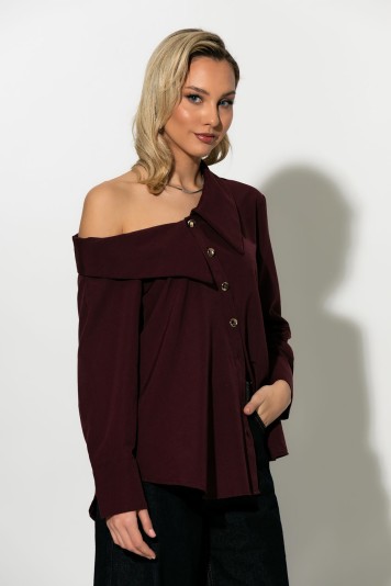 Πουκάμισο ασύμμετρο off-shoulder με μεταλλικά κουμπιά μαύρο