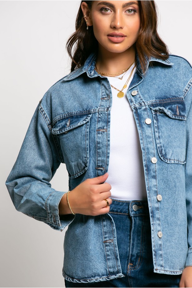 Jean jacket με τσέπες μπλε ντένιμ Jean jacket με τσέπες μπλε ντένιμ