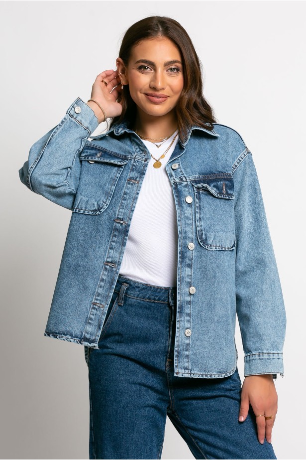 Jean jacket με τσέπες μπλε ντένιμ Jean jacket με τσέπες μπλε ντένιμ