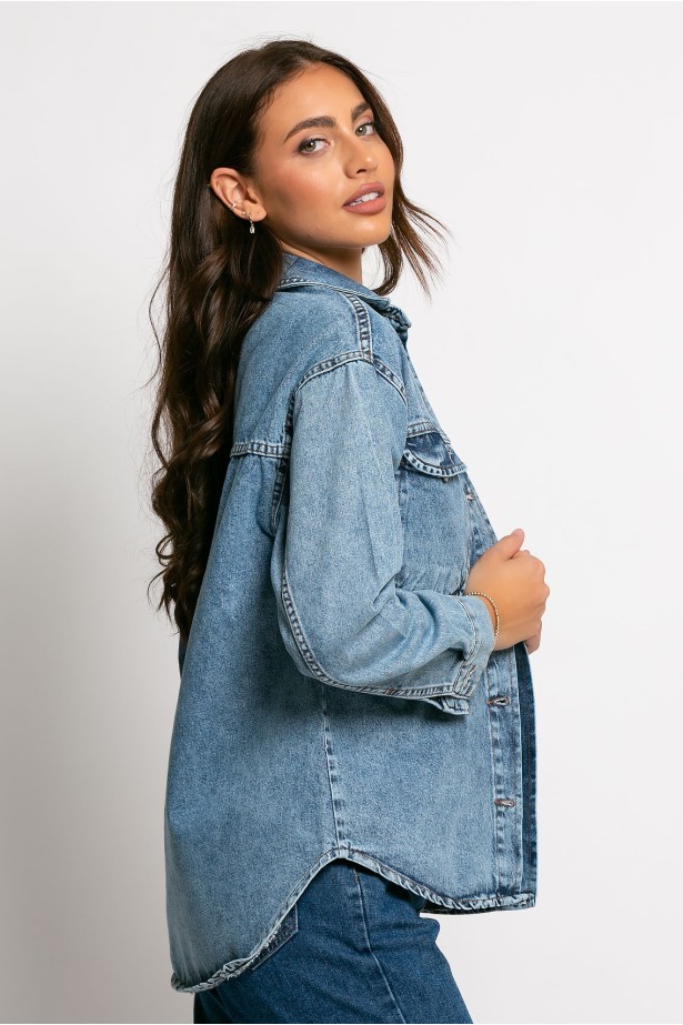 Jean jacket με τσέπες μπλε ντένιμ Jean jacket με τσέπες μπλε ντένιμ