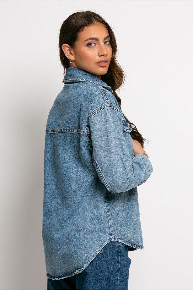 Jean jacket με τσέπες μπλε ντένιμ Jean jacket με τσέπες μπλε ντένιμ