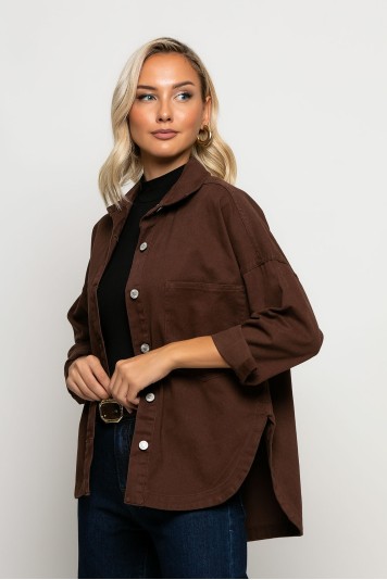 Jean jacket ασύμμετρο με μεγάλες τσέπες μπλε ντένιμ ανοιχτό