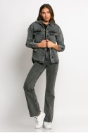 Jean jacket ασύμμετρο με τσέπες ανθρακί Jean jacket ασύμμετρο με τσέπες ανθρακί