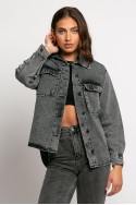Jean jacket ασύμμετρο με τσέπες ανθρακί Jean jacket ασύμμετρο με τσέπες ανθρακί