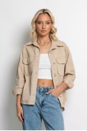 Jean jacket λεπτό ασύμμετρο με τσέπες μπεζ ανοιχτό Jean jacket λεπτό ασύμμετρο με τσέπες μπεζ ανοιχτό