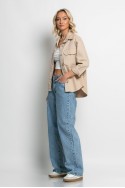 Jean jacket λεπτό ασύμμετρο με τσέπες μπεζ ανοιχτό Jean jacket λεπτό ασύμμετρο με τσέπες μπεζ ανοιχτό