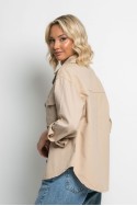 Jean jacket λεπτό ασύμμετρο με τσέπες μπεζ ανοιχτό Jean jacket λεπτό ασύμμετρο με τσέπες μπεζ ανοιχτό