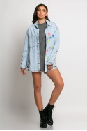 Jean jacket oversized με φθορές και στάμπα (teddy bear) μπλε ανοιχτό Jean jacket oversized με φθορές και στάμπα (teddy bear) μπλε ανοιχτό