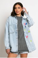 Jean jacket oversized με φθορές και στάμπα (teddy bear) μπλε ανοιχτό Jean jacket oversized με φθορές και στάμπα (teddy bear) μπλε ανοιχτό