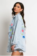 Jean jacket oversized με φθορές και στάμπα (teddy bear) μπλε ανοιχτό Jean jacket oversized με φθορές και στάμπα (teddy bear) μπλε ανοιχτό