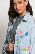 Jean jacket oversized με φθορές και στάμπα (teddy bear) μπλε ανοιχτό Jean jacket oversized με φθορές και στάμπα (teddy bear) μπλε ανοιχτό