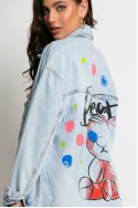 Jean jacket oversized με φθορές και στάμπα (teddy bear) μπλε ανοιχτό Jean jacket oversized με φθορές και στάμπα (teddy bear) μπλε ανοιχτό
