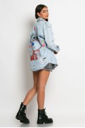 Jean jacket oversized με φθορές και στάμπα (teddy bear) μπλε ανοιχτό Jean jacket oversized με φθορές και στάμπα (teddy bear) μπλε ανοιχτό