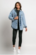 Jean jacket oversized με φθορές και στρας μπλε ανοιχτό Jean jacket oversized με φθορές και στρας μπλε ανοιχτό