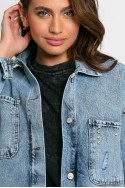 Jean jacket oversized με φθορές και στρας μπλε ανοιχτό Jean jacket oversized με φθορές και στρας μπλε ανοιχτό