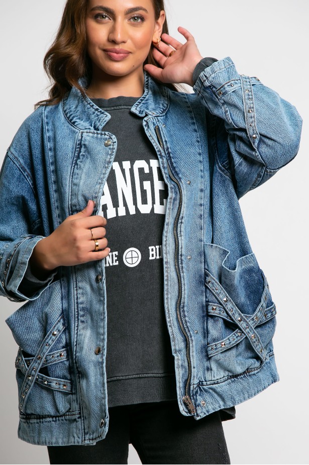 Jean jacket oversized με τρουκς μπλε Jean jacket oversized με τρουκς μπλε