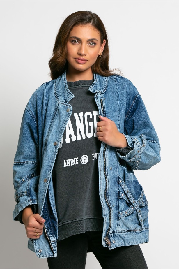 Jean jacket oversized με τρουκς μπλε Jean jacket oversized με τρουκς μπλε