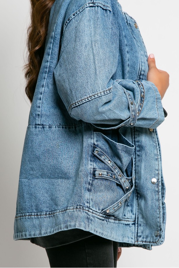 Jean jacket oversized με τρουκς μπλε Jean jacket oversized με τρουκς μπλε