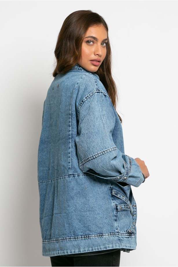 Jean jacket oversized με τρουκς μπλε Jean jacket oversized με τρουκς μπλε