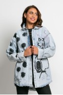 Jean jacket oversized με φθορές και στάμπα (Snoopy) μπλε ανοιχτό Jean jacket oversized με φθορές και στάμπα (Snoopy) μπλε ανοιχτό