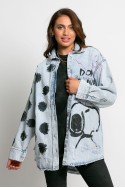 Jean jacket oversized με φθορές και στάμπα (Snoopy) μπλε ανοιχτό Jean jacket oversized με φθορές και στάμπα (Snoopy) μπλε ανοιχτό